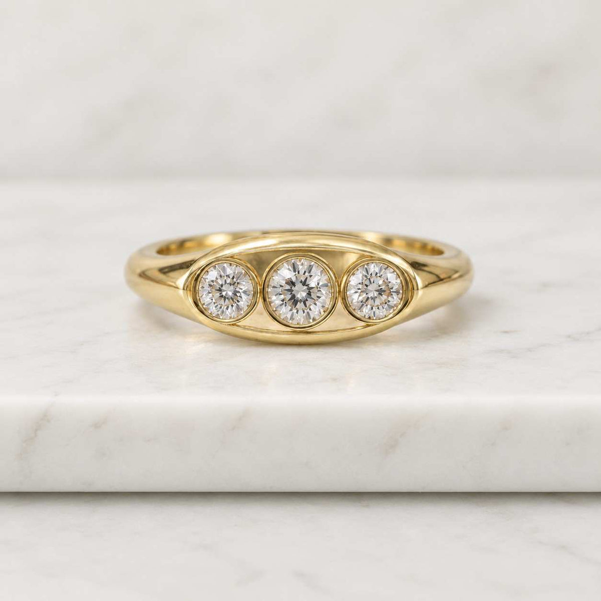 Lab Grown Diamond Wedding Band: Seven Stone Bezel Set, Solid Gold
