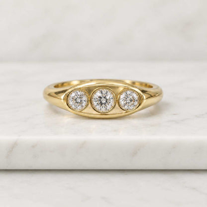 Lab Grown Diamond Wedding Band: Seven Stone Bezel Set, Solid Gold
