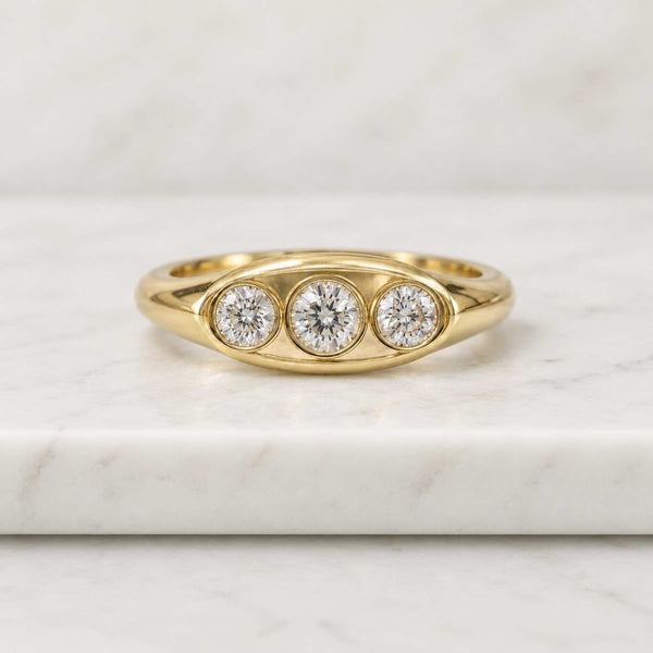 Lab Grown Diamond Wedding Band: Seven Stone Bezel Set, Solid Gold

