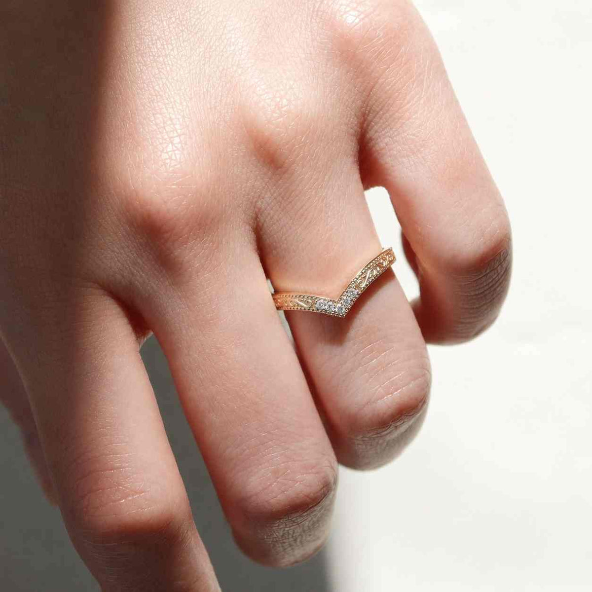 lab grown diamond wedding band yellow gold curved wedding band vintage v shape diamond wedding band women chevron ring enhance custom fit