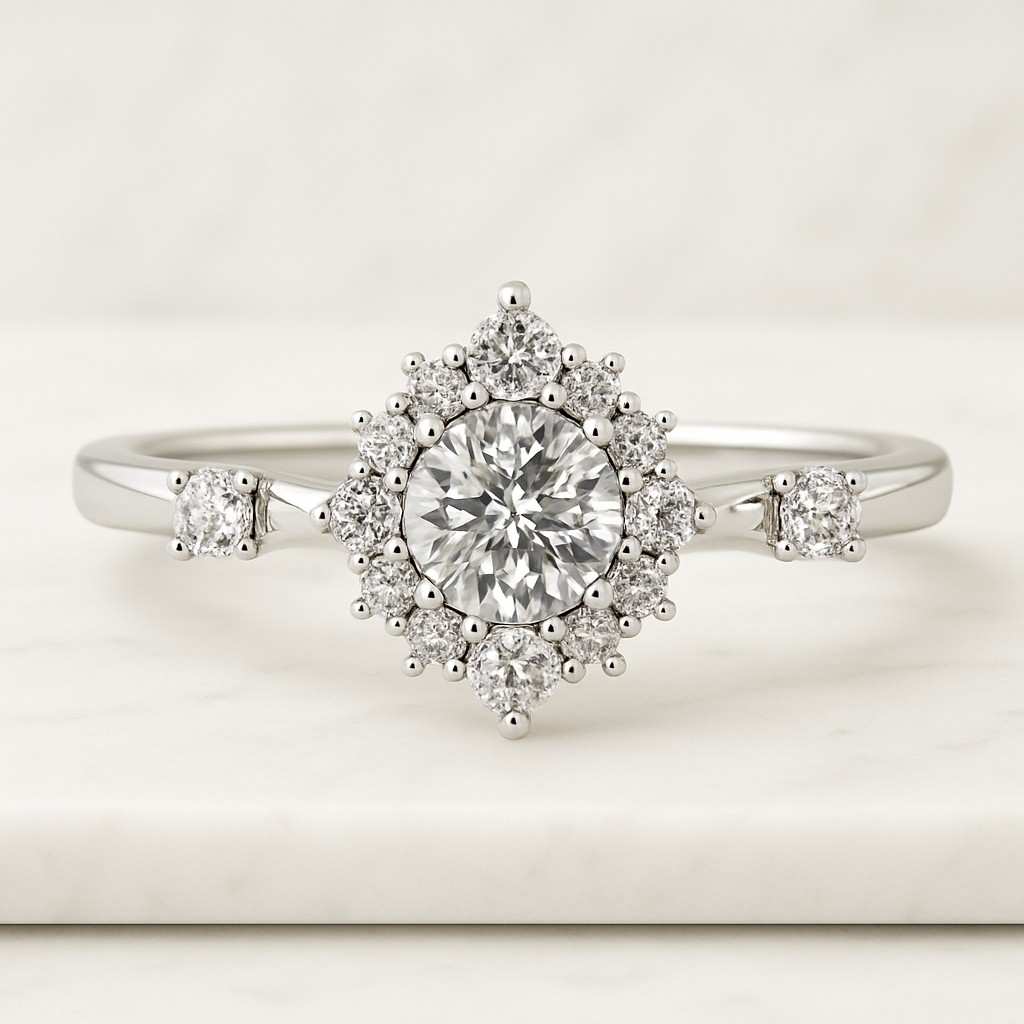 Lab Grown Diamond Wedding Ring Comfort Fit Anniversary Gift Promise Ring for Her Round Diamond Halo Engagement Ring for Women