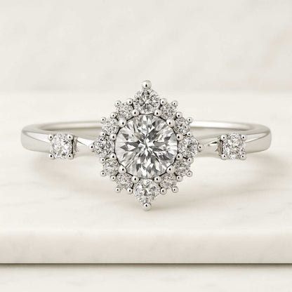 Lab Grown Diamond Wedding Ring Comfort Fit Anniversary Gift Promise Ring for Her Round Diamond Halo Engagement Ring for Women