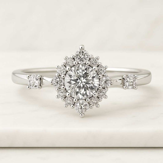 Lab Grown Diamond Wedding Ring Comfort Fit Anniversary Gift Promise Ring for Her Round Diamond Halo Engagement Ring for Women