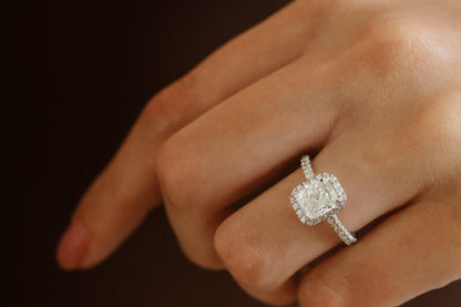 Lab Grown Diamond Wedding Ring Radiant Cut Lab Diamond Halo Ring 14K Gold Bridal Ring