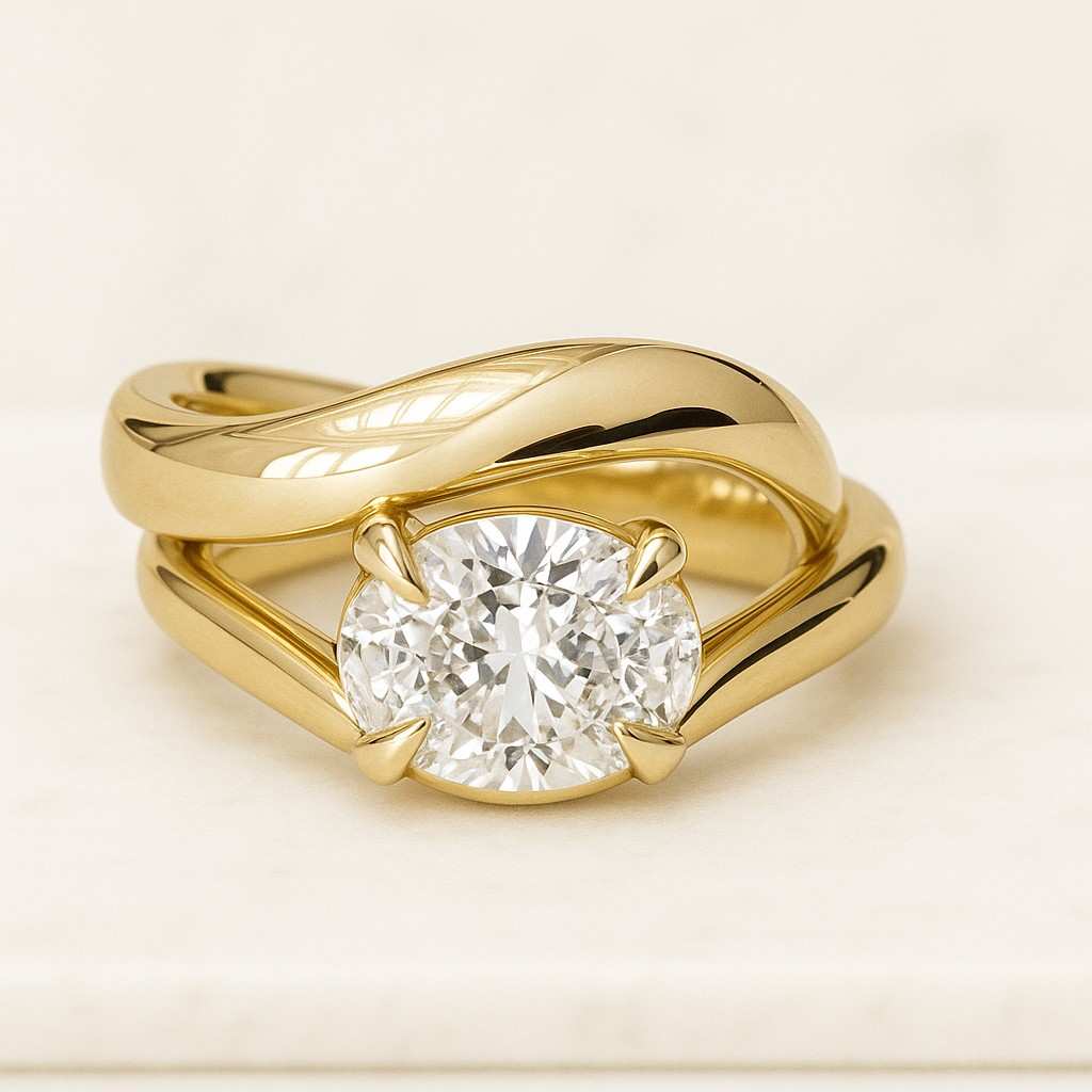 Lab Grown Diamond Wedding Set Bridal Rings for Her Matching Wedding Band Oval Diamond Ring