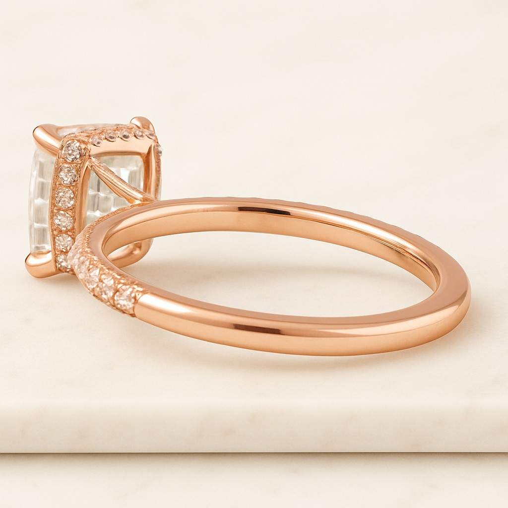 Lab-Grown Diamond or Moissanite Engagement Ring, Baske-Set & Round Accent in 14k-Solid-Gold Wedding Ring