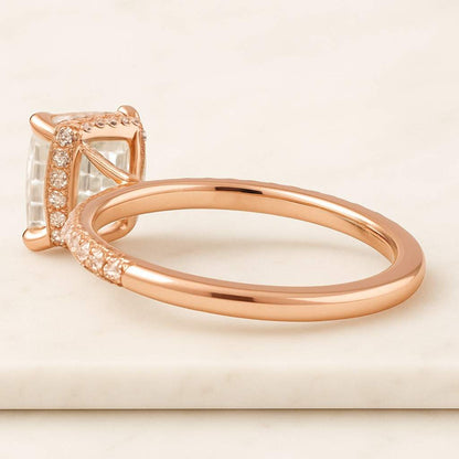 Lab-Grown Diamond or Moissanite Engagement Ring, Baske-Set & Round Accent in 14k-Solid-Gold Wedding Ring