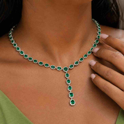 Lab Grown Emerald Pendant Necklace, Emerald Cut Halo Jewelry, May Birthstone, Gold Plated
