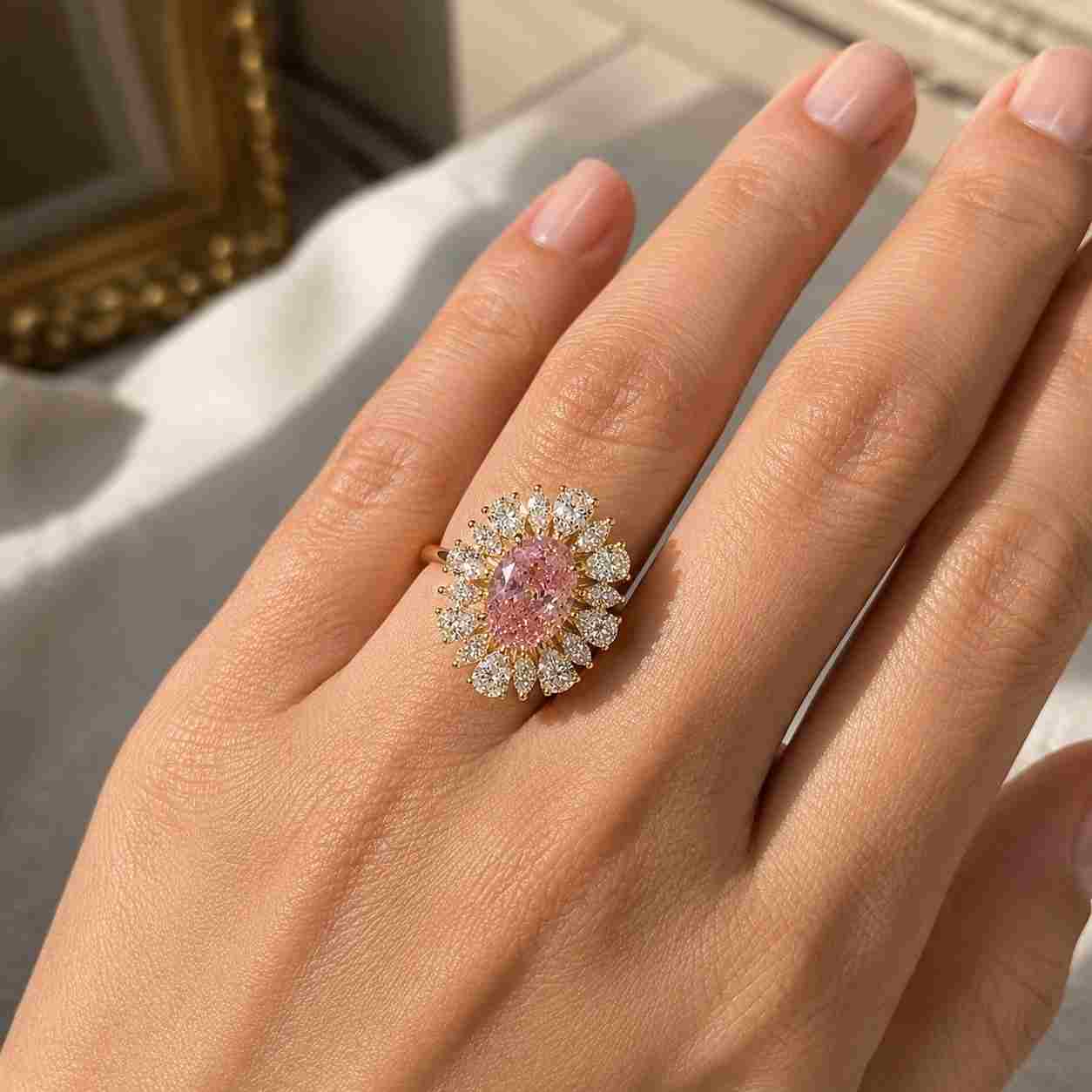 lab grown engagement ring | hidden halo with pave round diamonds | igi certified | 10k 14k 18k gold & silver