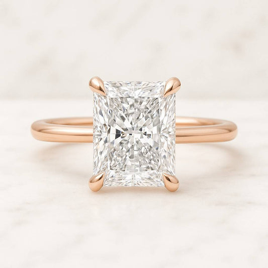 Radiant Cut Lab Grown Engagement Ring Side Marquise Diamond Hidden Halo Wedding Ring