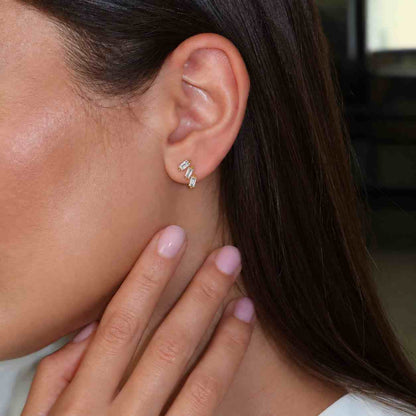 Baguette Cut Lab Grown Helix piercing 14K Gold Baguette Lab Grown Diamond Crawler Earrings Climber Stud Comfort Fit Earrings for Daily Wear
