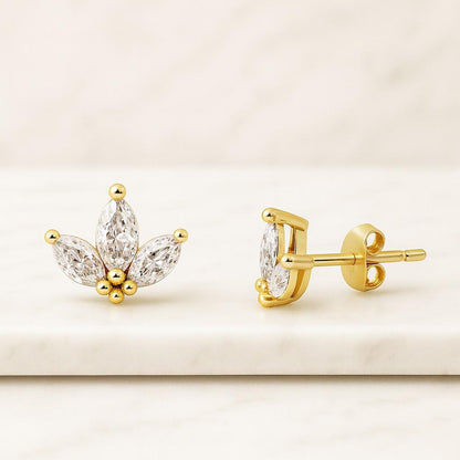 Lab Grown Marquise Diamond Earring Flower Shape Style Earring 14k Gold Stud Earrings Dainty Minimalist Four Stone Marquise Diamond Studs