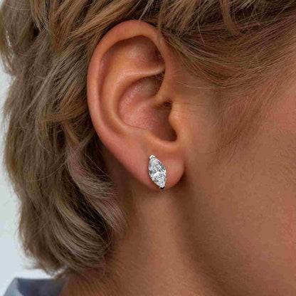 Lab Grown Marquise Diamond Earrings: 1.5 Carat, Platinum Overlay, Sterling Silver
