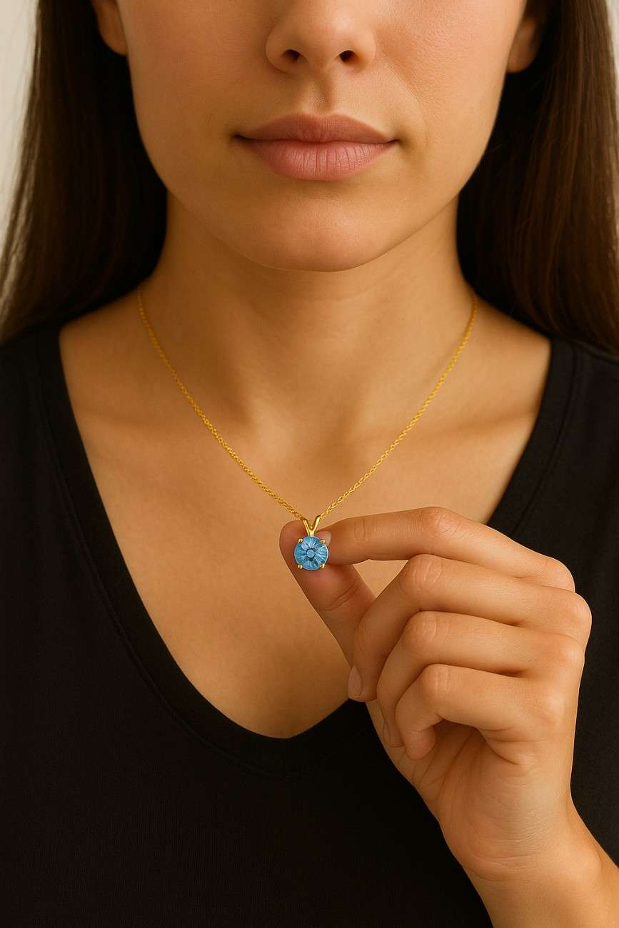 Lab Grown Oval Blue Sapphire Sterling Silver Necklace with Moissanite Halo