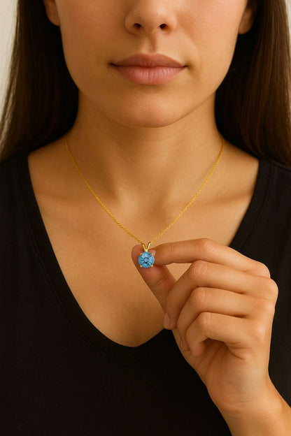 Lab Grown Oval Blue Sapphire Sterling Silver Necklace with Moissanite Halo