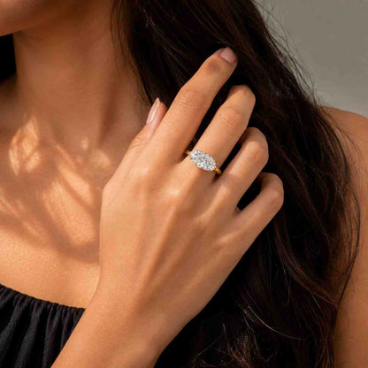 IGI Certified Lab Grown Oval Diamond Engagement Ring: Hidden Halo, Pavé Band