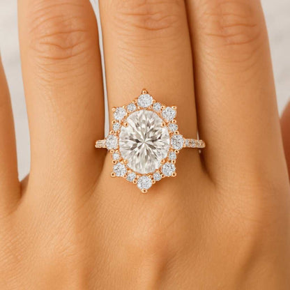 Lab Grown Oval Diamond Engagement Ring with Cluster Setting Certified Diamond Wedding Ring for Her Anniversary Gifts for Her Promise Ring