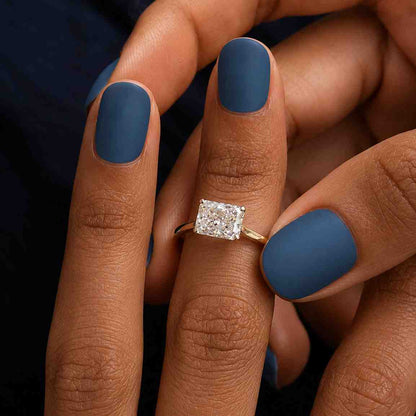 Lab Grown Radiant Cut Diamond East West Engagement Ring, 14K Solid Gold Radiant Diamond Solitaire Ring For Women, Halloween Gift For Her