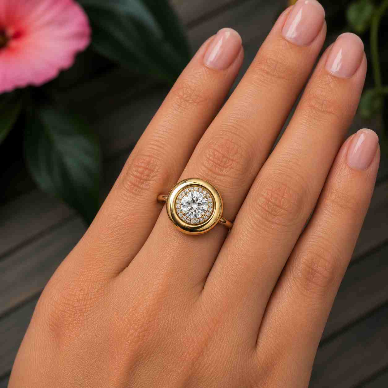 lab grown round diamond halo engagement ring bezel setting anniversary ring claw prong proposal ring for her round diamond wedding ring gift