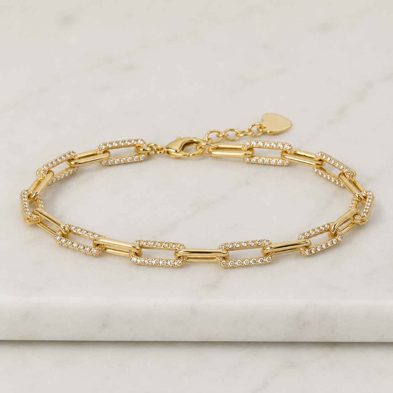 lab grown round diamond paperclip link bracelet gold, station stacking