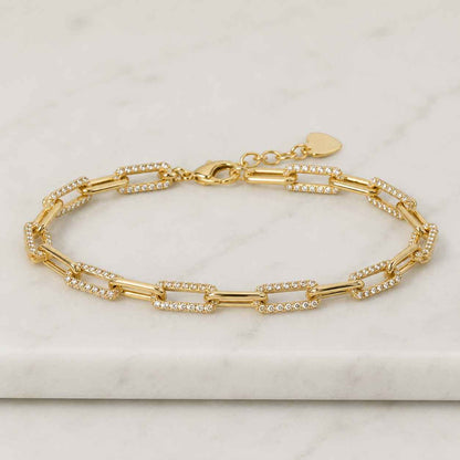 Lab Grown Round Diamond Paperclip Link Bracelet Gold, Station Stacking