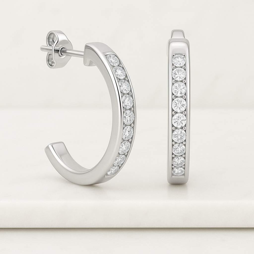Lab Grown Round Diamond Pave Huggie Hoop Earrings