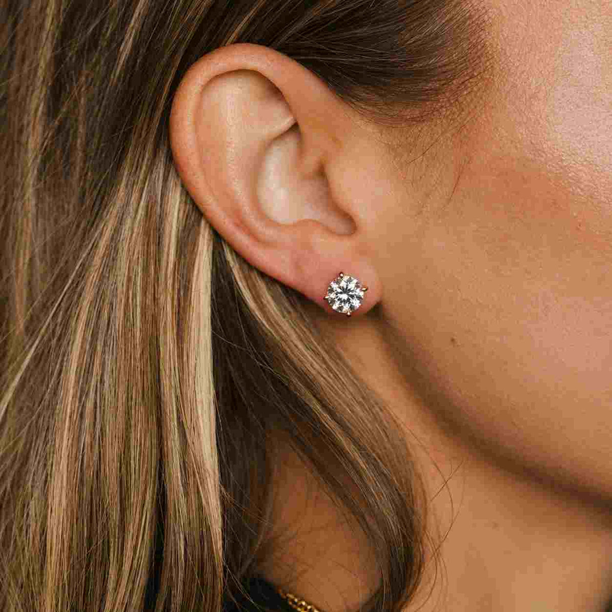 Lab Grown Round Diamond Stud Earrings 0.50ct–5ct in 14K Solid Gold White Yellow Rose | IGI Certified Diamond Studs | 3-Prong Push Back
