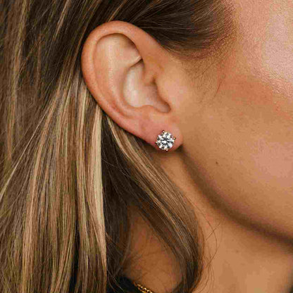 Lab Grown Round Diamond Stud Earrings 0.50ct–5ct in 14K Solid Gold White Yellow Rose | IGI Certified Diamond Studs | 3-Prong Push Back
