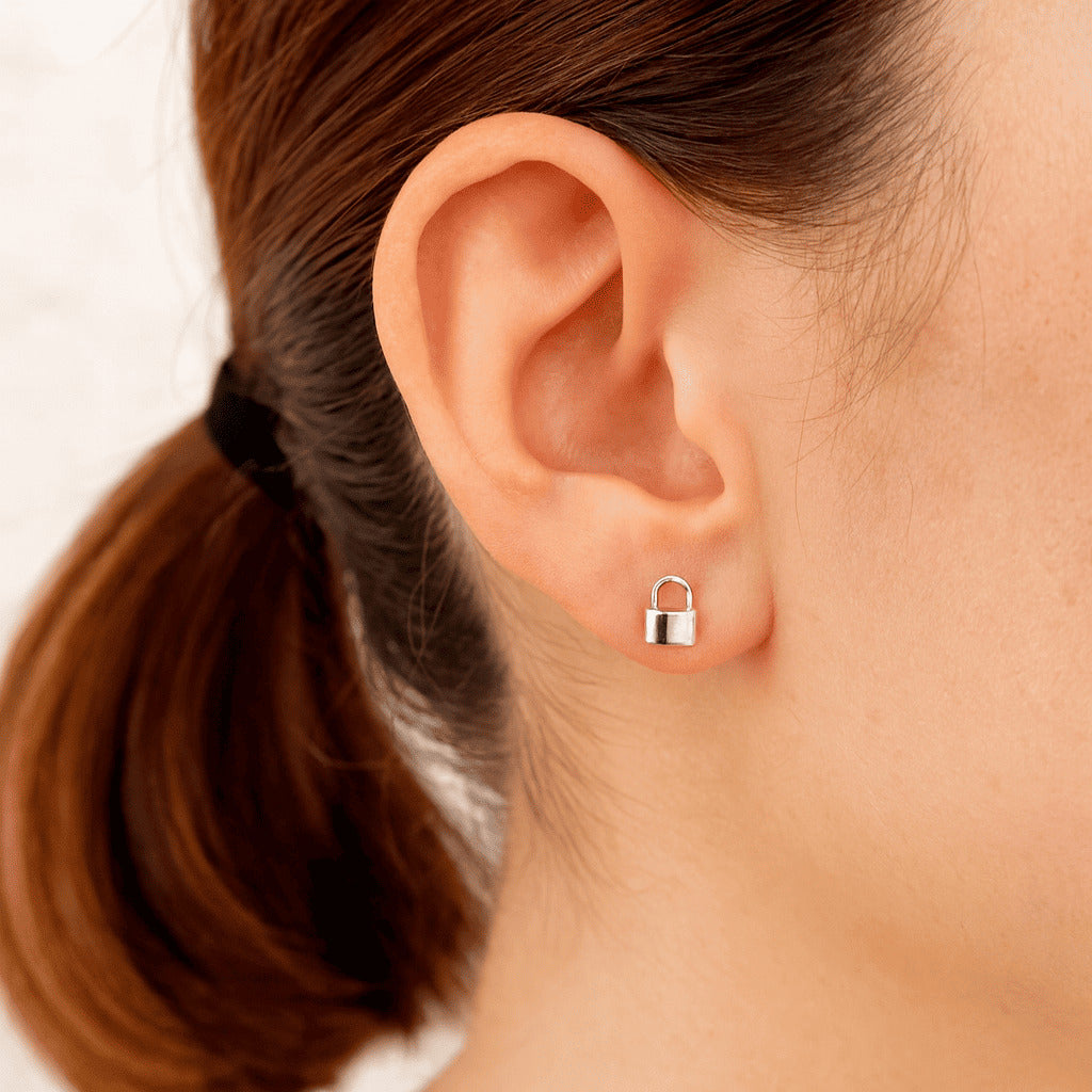 small padlock stud earrings in 14k yellow gold