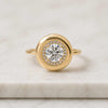 14K Gold Bezel Halo Ring, Round Lab Grown Diamond Ring