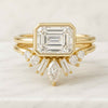 18K Emerald Cut Moissanite Engagement Ring Set