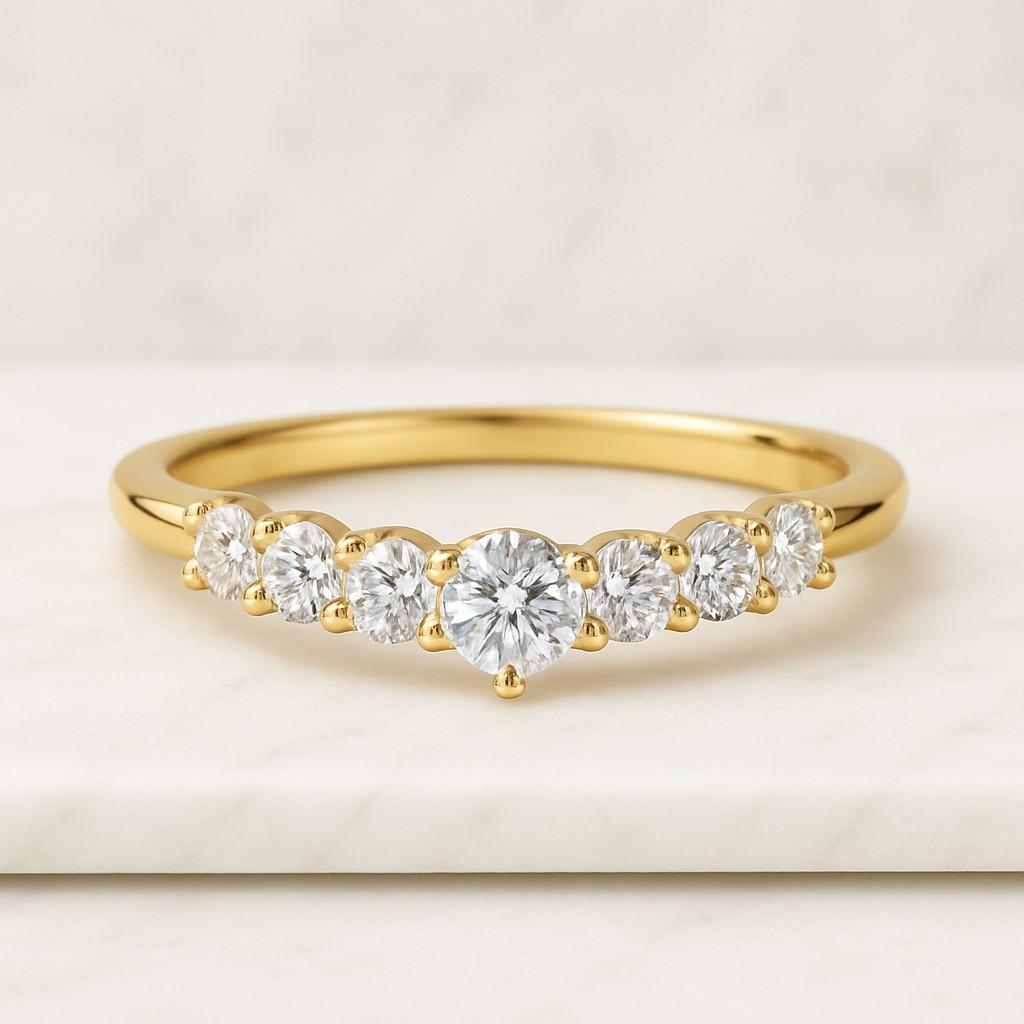 Layered Contour Band, U Shape Curved Wedding Band, 14k Solid Gold Pave Marriage Ring, Comfort Fit Alliance Women's Band, Matching Band