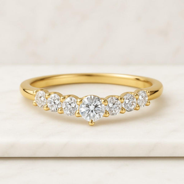 Layered Contour Band, U Shape Curved Wedding Band, 14k Solid Gold Pave Marriage Ring, Comfort Fit Alliance Women's Band, Matching Band