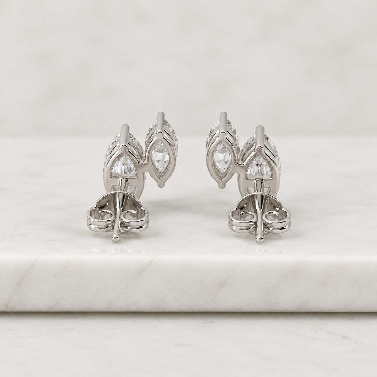 marquise leaf duo stud earrings two marquise diamond earrings genuine lab grown diamond stud anniversary birthday gift ideas everyday wear
