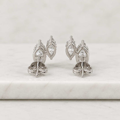 Marquise Leaf Duo Stud Earrings Two Marquise Diamond Earrings Genuine Lab Grown Diamond Stud Anniversary Birthday Gift Ideas Everyday Wear

