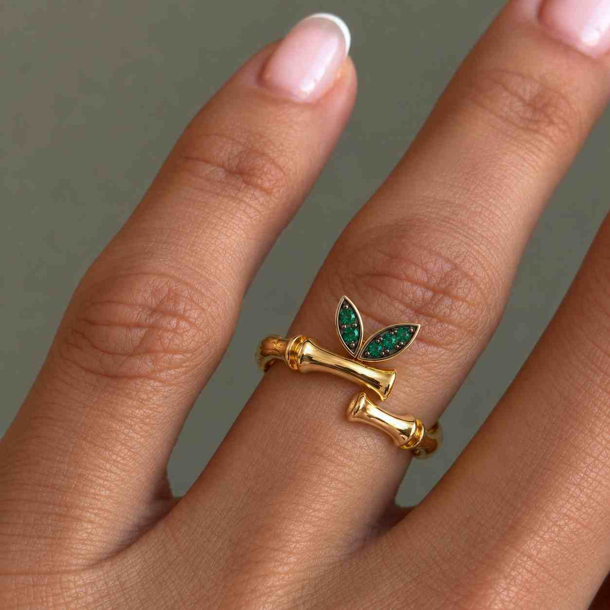 leaf marquise ring, gemstone emerald adjustable ring, multi stones ring, gold statement ring for women, nature jewelry, wife birthday gift
