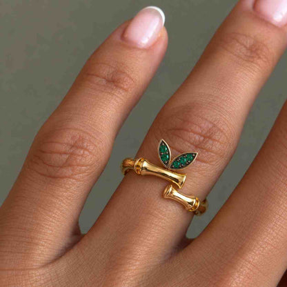 Leaf Marquise Ring, Gemstone Emerald Adjustable Ring, Multi Stones Ring, Gold Statement Ring For Women, Nature Jewelry, Wife Birthday Gift

