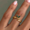 14K Gold Emerald Leaf Bamboo Open Ring Adjustable Ring