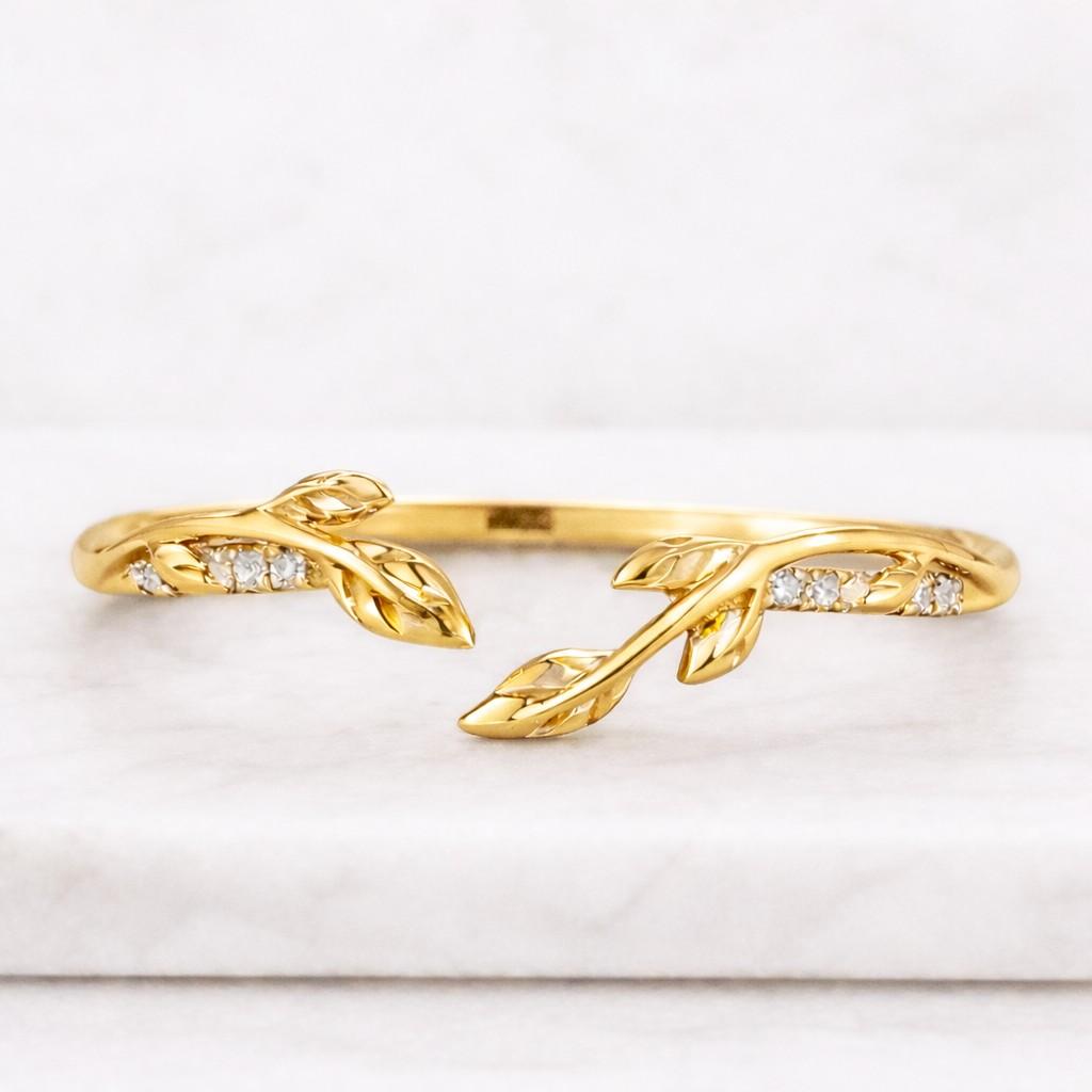leaf motif open cuff ring nature inspire ring in sterling silver