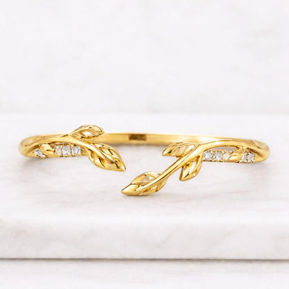 Leaf Motif Open Cuff Ring Nature Inspire Ring In Sterling Silver