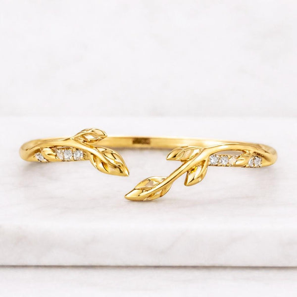 Leaf Motif Open Cuff Ring Nature Inspire Ring In Sterling Silver