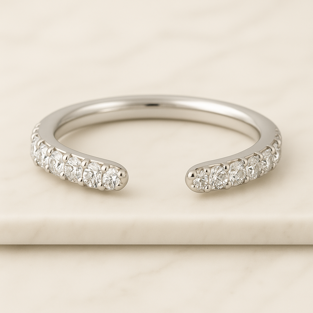 Vintage round diamond open wedding band rose gold ring unique open cuff band