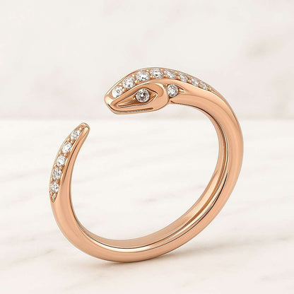 Light Brown Shield Cut Lab Diamond Open Cuff Snake Band, 14k Solid Gold Open Ring Snake, Pave Set Diamond Snake Bypass Band, Gift For Her