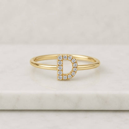 Lightweight Customize Ring, Letter Style Wedding Ring, A to Z Alphabet Custom Letter Ring, Dainty Unique Simple Ring, Round Moissanite Ring
