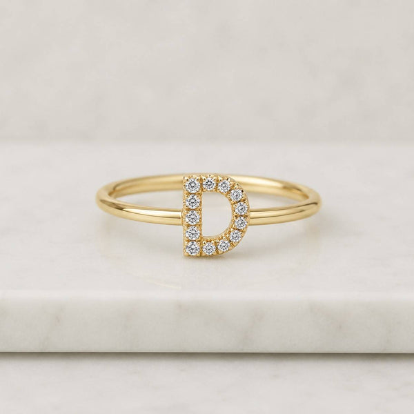 Lightweight Customize Ring, Letter Style Wedding Ring, A to Z Alphabet Custom Letter Ring, Dainty Unique Simple Ring, Round Moissanite Ring
