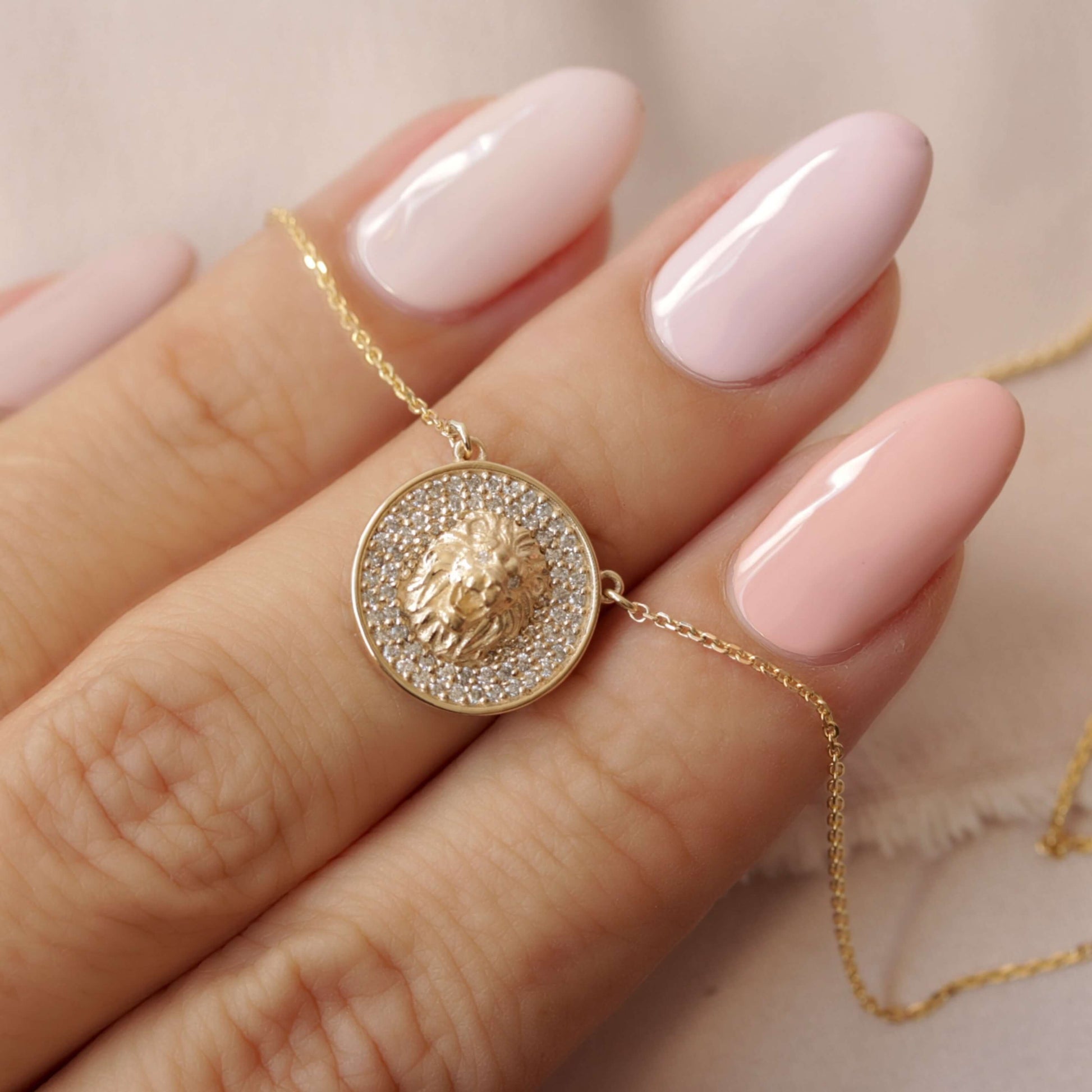 Lion Astrology Sign Diamond Pendant, Animal Charm, Lion Head Pendant Necklace, Zodiac Symbol, 14K Solid Gold Charm
