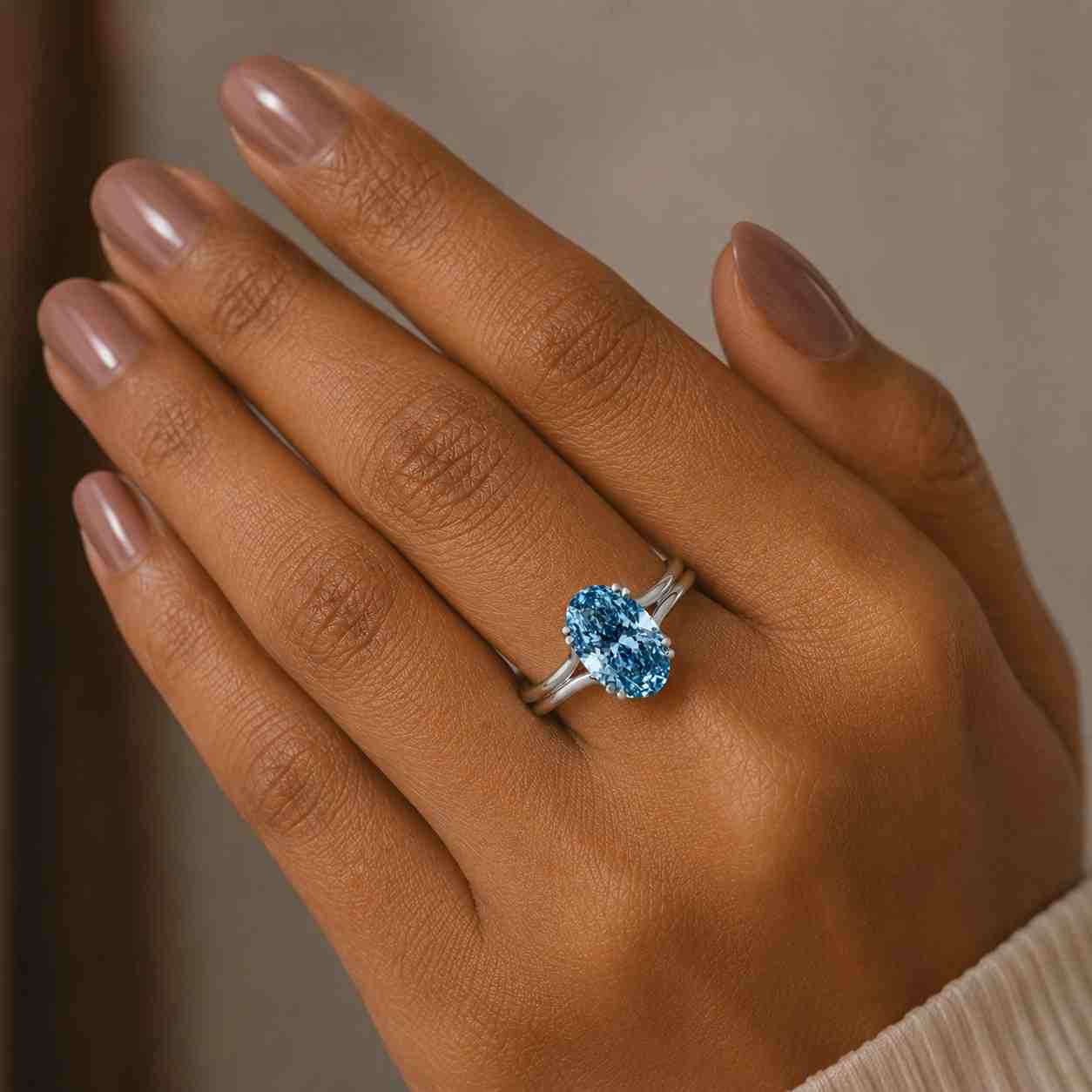 london blue topaz engagement ring, 14k yellow gold, moissanite accents
