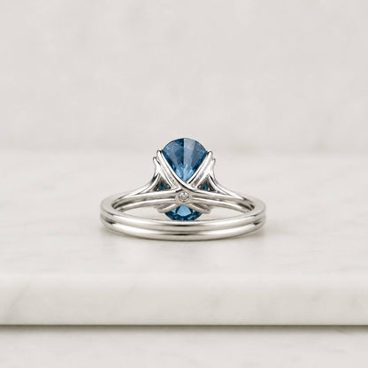 London Blue Topaz Engagement Ring Art Deco Moissanite Cluster Ring 14k Rose Gold Oval Cut Blue Topaz Anniversary Ring Twist Band Bridal Ring
