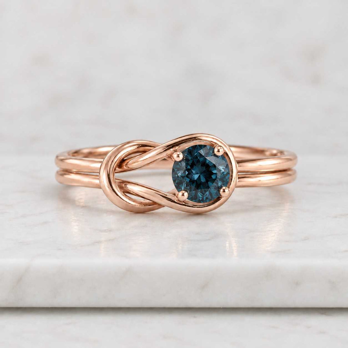 London Blue Topaz Infinity Ring, Round Cut, Yellow Gold Tone, December Birthstone Gift
