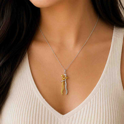 Lovers Hug Necklace 10K or 14K Solid Gold Two-Tone Embrace Pendant